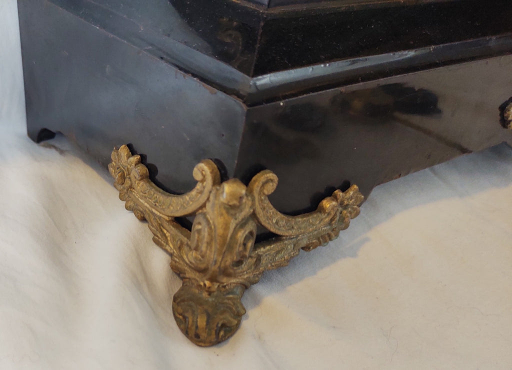 Antique 1886 Ansonia Cast Iron Figural Mantel Clock Empire Running Original