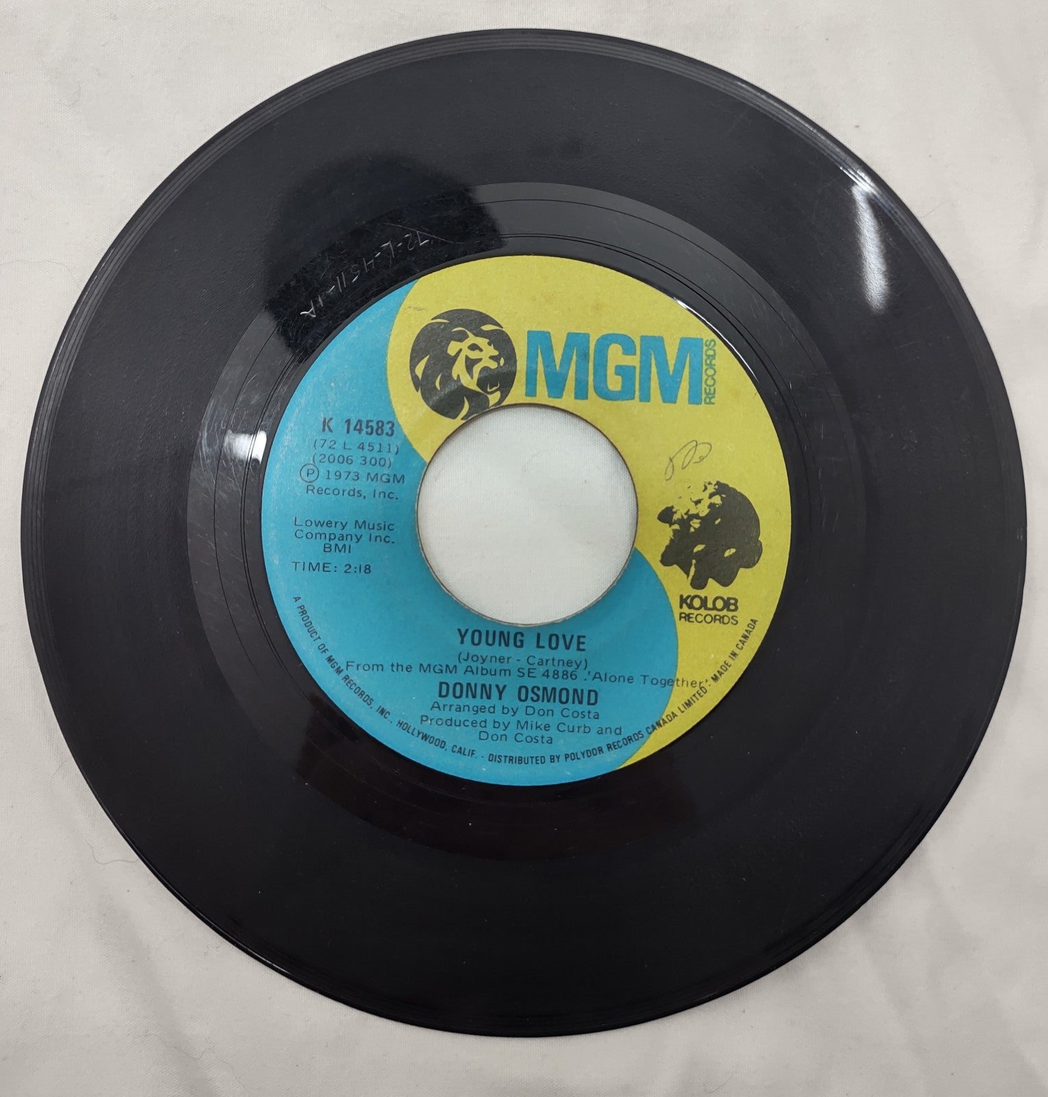 Donny Osmond – Young Love 7” MGM K-14583 Canada 1973