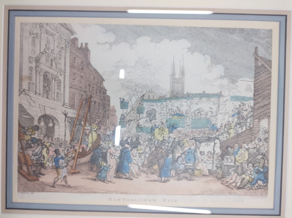Rowlandson “Bartholomew Fair” Vintage Hand-Coloured Etching Print, Framed