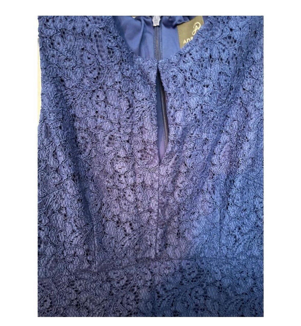 Adrianna Papell Blue Lace Dress 4P Petite Cocktail Formal Wedding Party