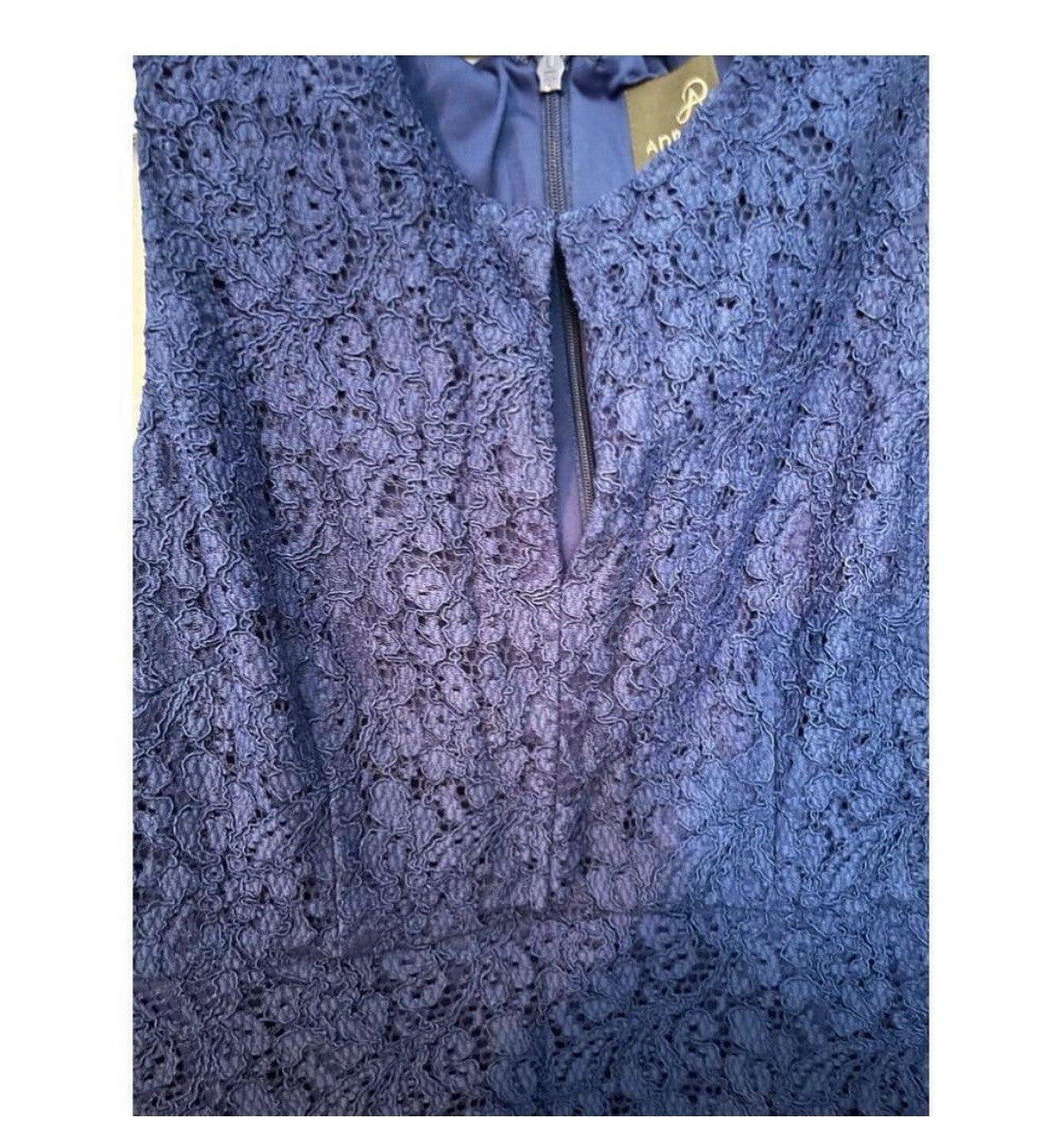 Adrianna Papell Blue Lace Dress 4P Petite Cocktail Formal Wedding Party