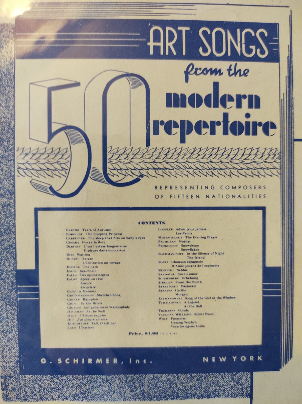 50 Art Songs Modern Repertoire G Schirmer Composers Collection Sheet