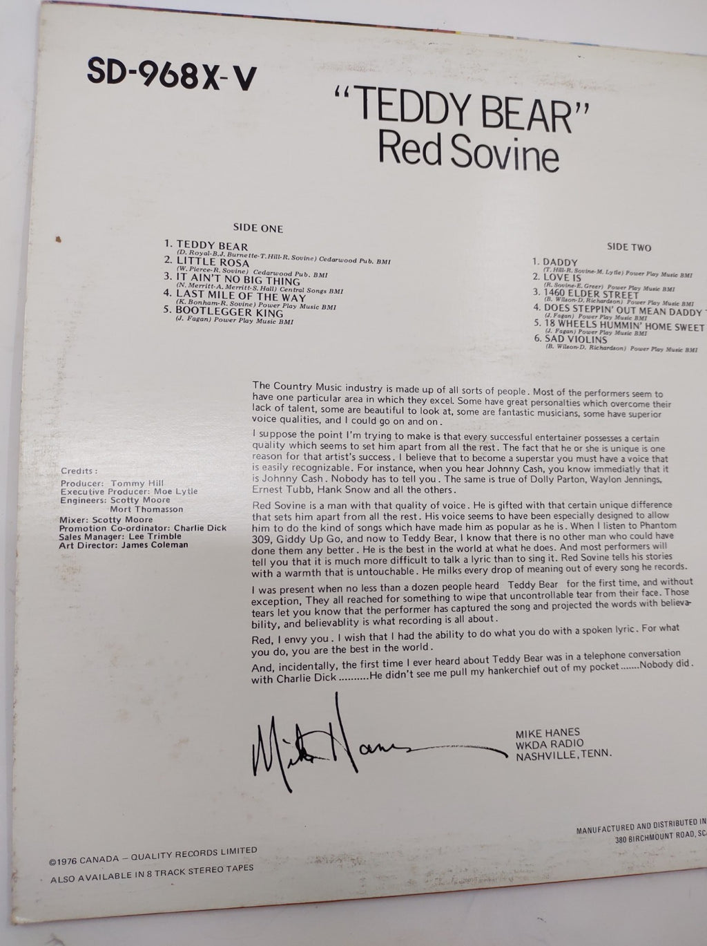 Red Sovine – Teddy Bear (1976) Vinyl LP Starday SD-968X Classic Country