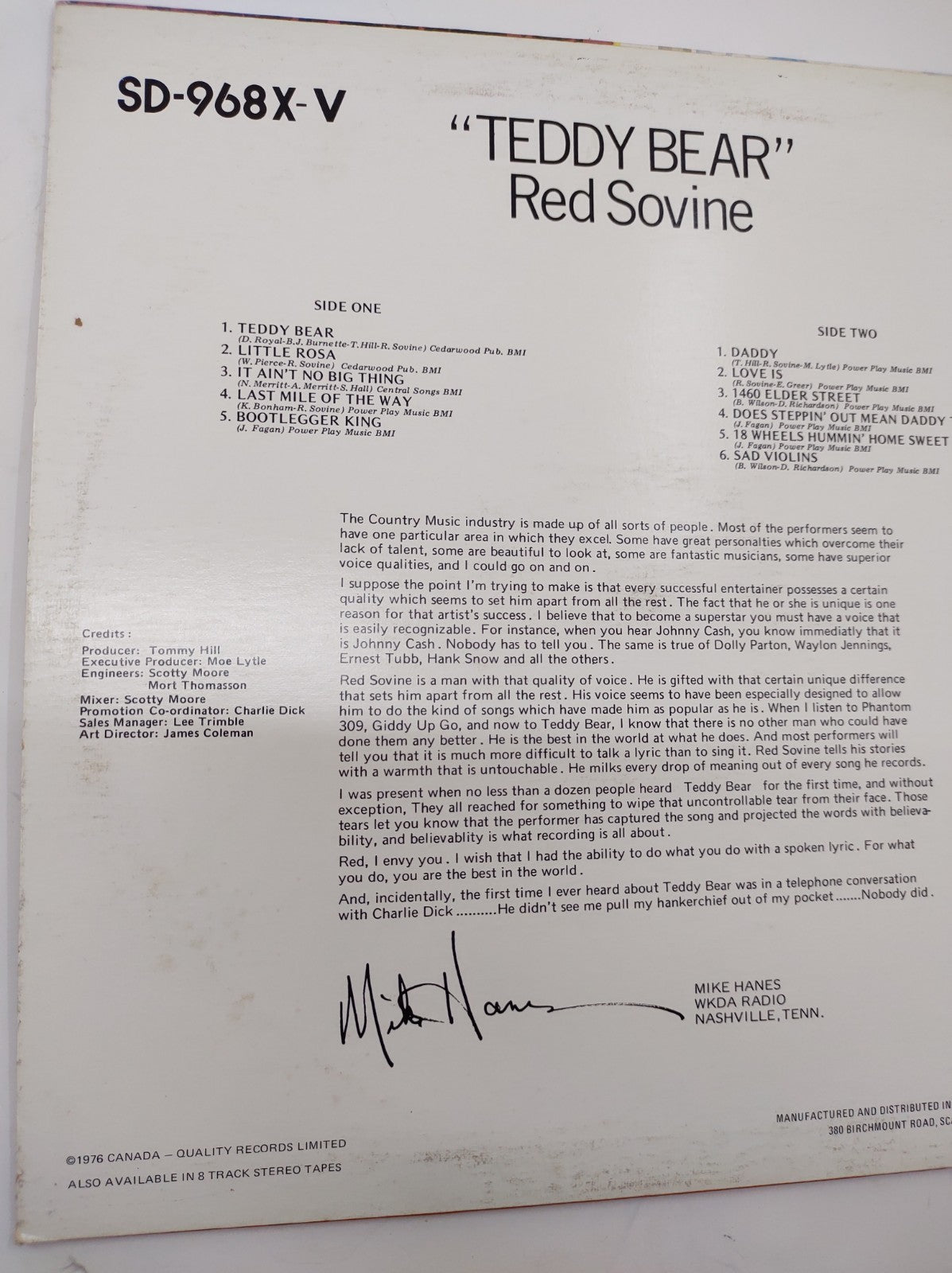 Red Sovine – Teddy Bear (1976) Vinyl LP Starday SD-968X Classic Country