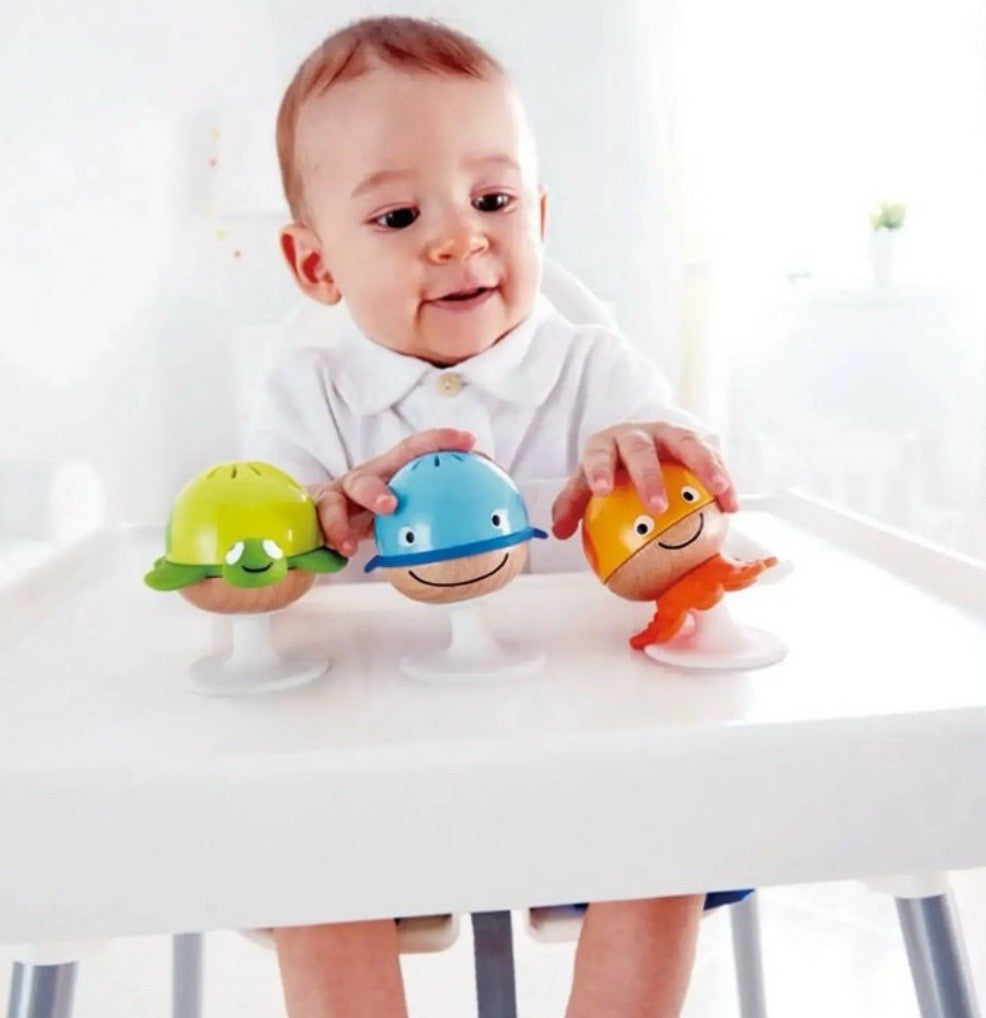 Hape Toys Stay-Put Rattle Set – Baby Sea Animal Rattles with Suction Cups