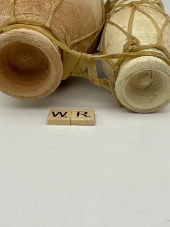 Moroccan Terracotta Bongo Hand Drums - Vintage Primitive Clay Drum Set