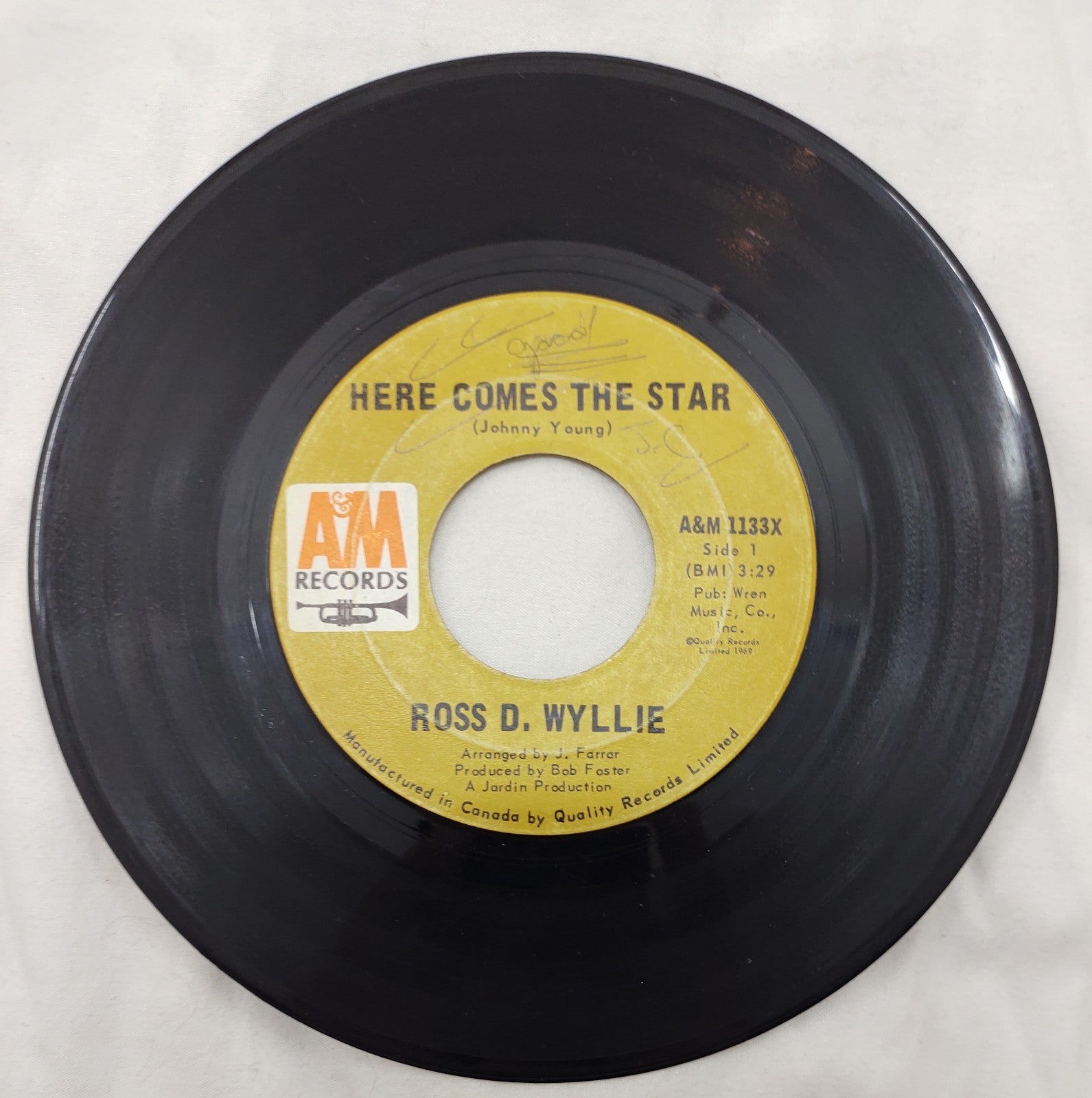 Ross D. Wyllie – Here Comes The Star 7” A&M 1133X Canada 1969