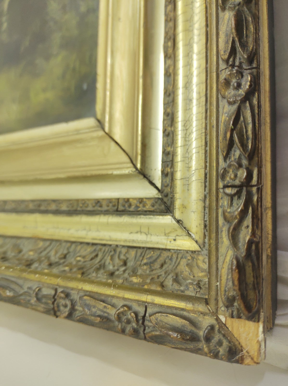 Antique A.S. Austen Original Oil Painting Cottage Lake Landscape Framed