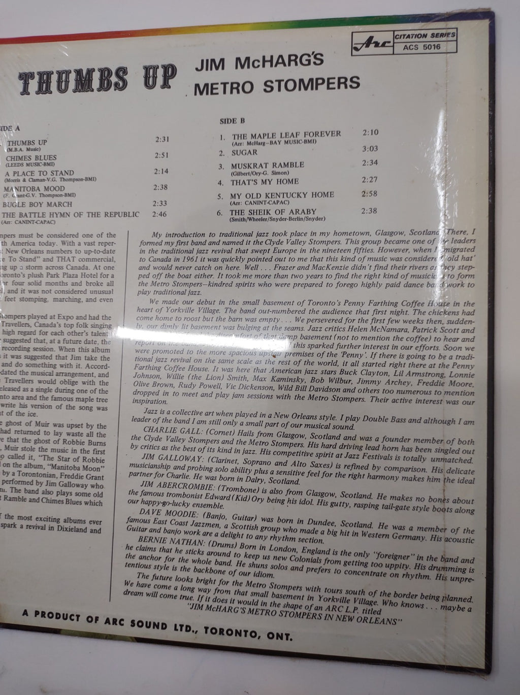 Jim McHarg’s Metro Stompers – Thumbs Up! (1966) Dixieland Jazz Vinyl LP