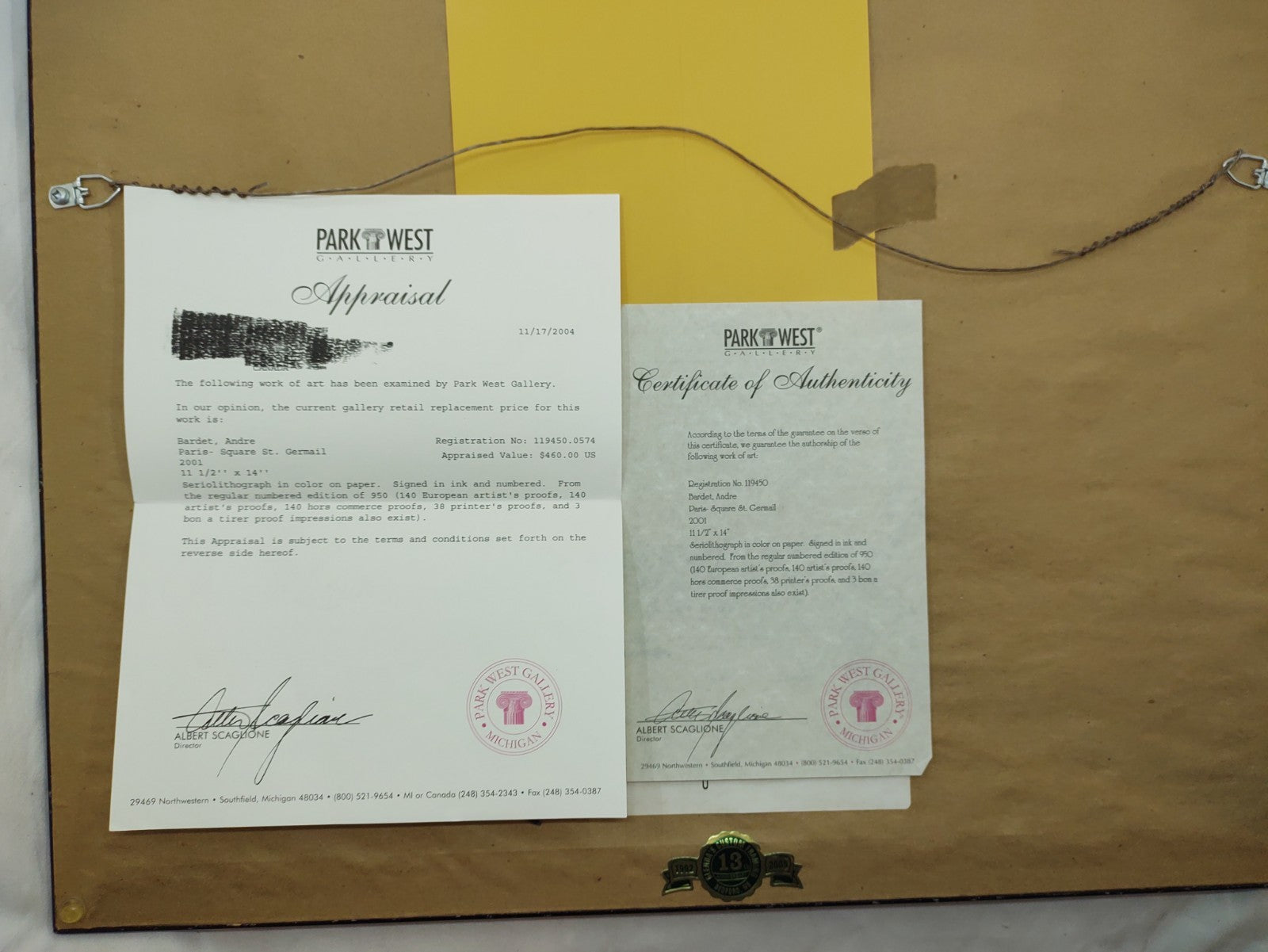 André Bardet Paris Square St Germain Hand Signed Seriolithograph Framed