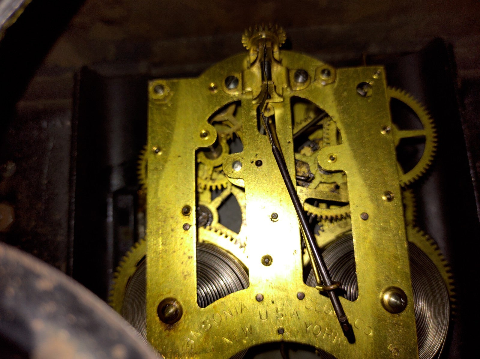 Antique 1886 Ansonia Cast Iron Figural Mantel Clock Empire Running Original