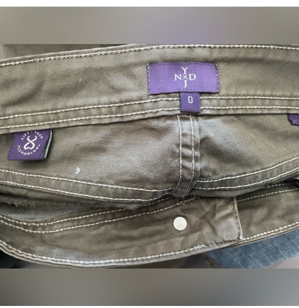 NYDJ Olive Skinny Ankle Pants Zipper Detail Women's Size 0 Stretch Fit