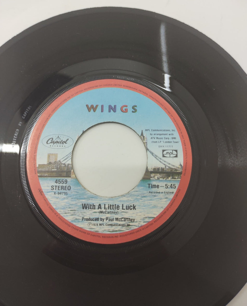 Wings With a Little Luck 7" 45 Vinyl Single 1978 Capitol Cat 4559