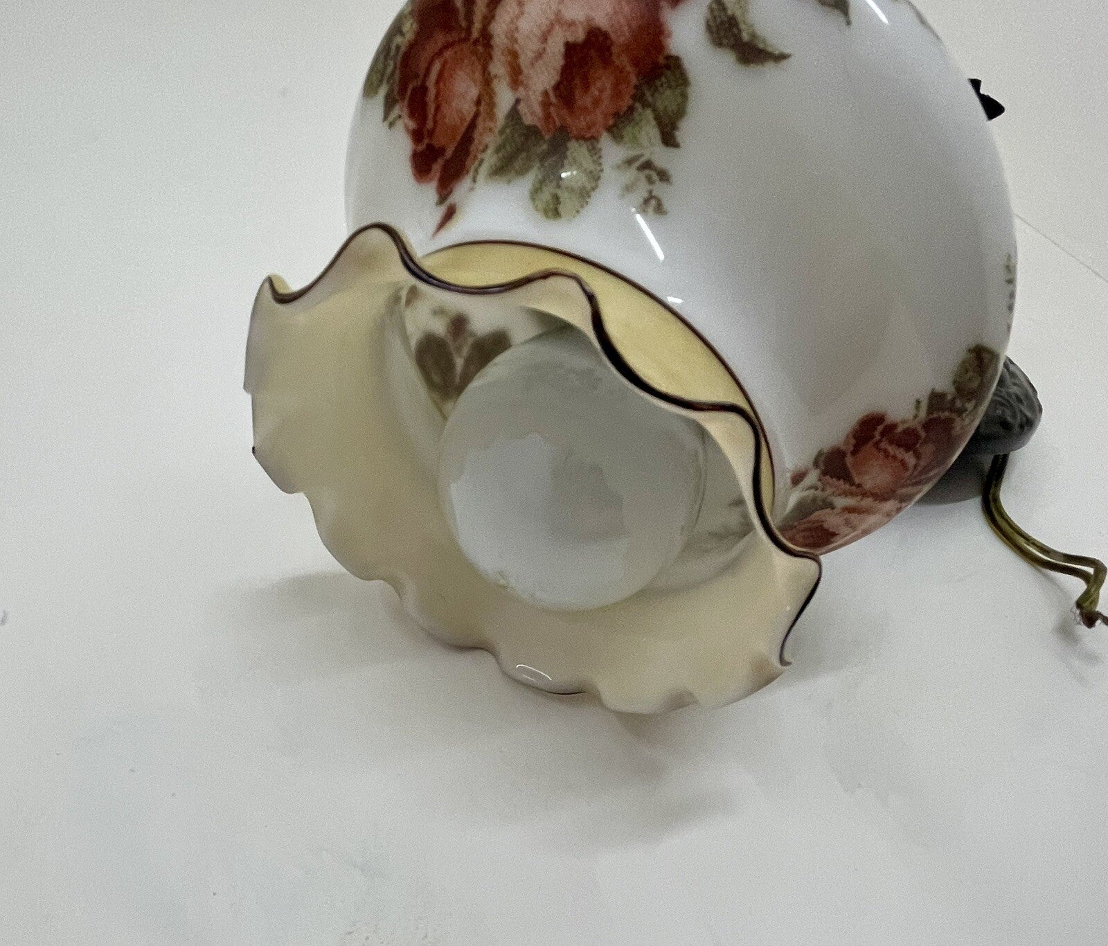 Victorian Style Vintage Porcelain Hanging Light Fixture Ornate Metal