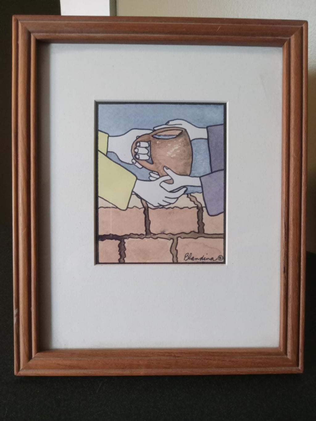 Hand Holding Mug Framed Art Print Small Tabletop Decorative Wall Decor