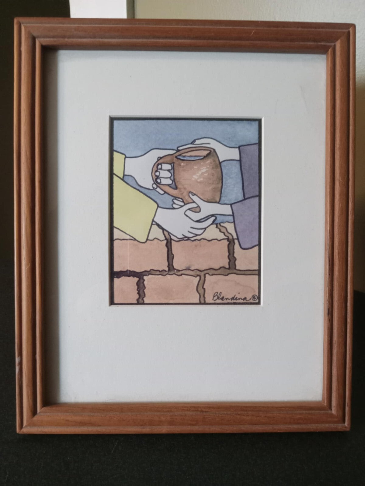 Hand Holding Mug Framed Art Print Small Tabletop Decorative Wall Decor