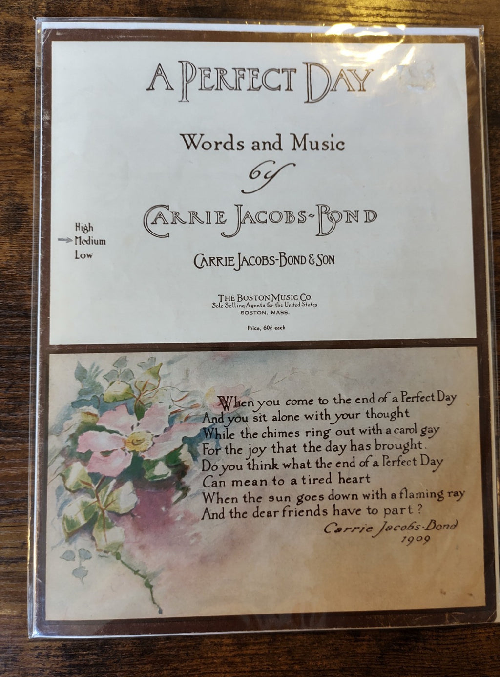 A Perfect Day Carrie Jacobs Bond Early 1900s Boston Music Co Vintage Sheet