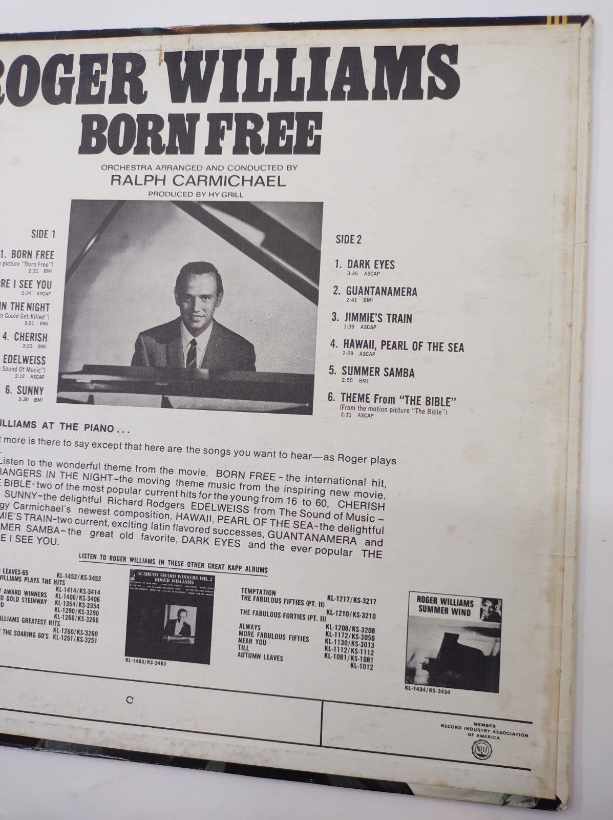 Roger Williams – Born Free LP 1966 Stereo Kapp Records Vintage Vinyl