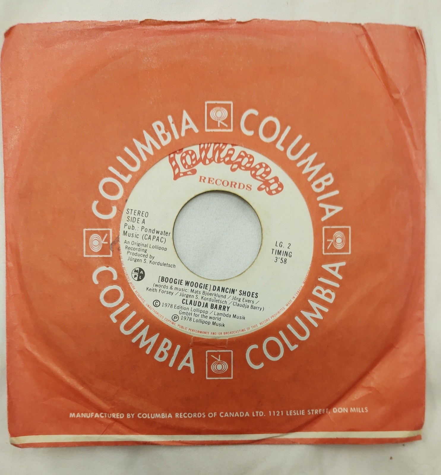 Claudja Barry – Boogie Woogie Dancin’ Shoes 7” Lollipop LG-2 Canada 1978