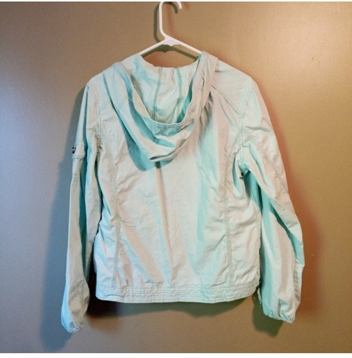 Eddie Bauer Cotton Mint Blue Zip-Up Hooded Cargo Jacket Size M Men's Coat