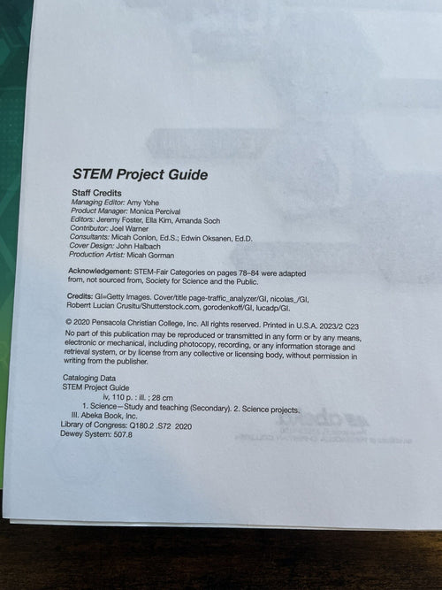 Abeka 9th Grade STEM Project Guide Teacher Key – Curriculum Resource