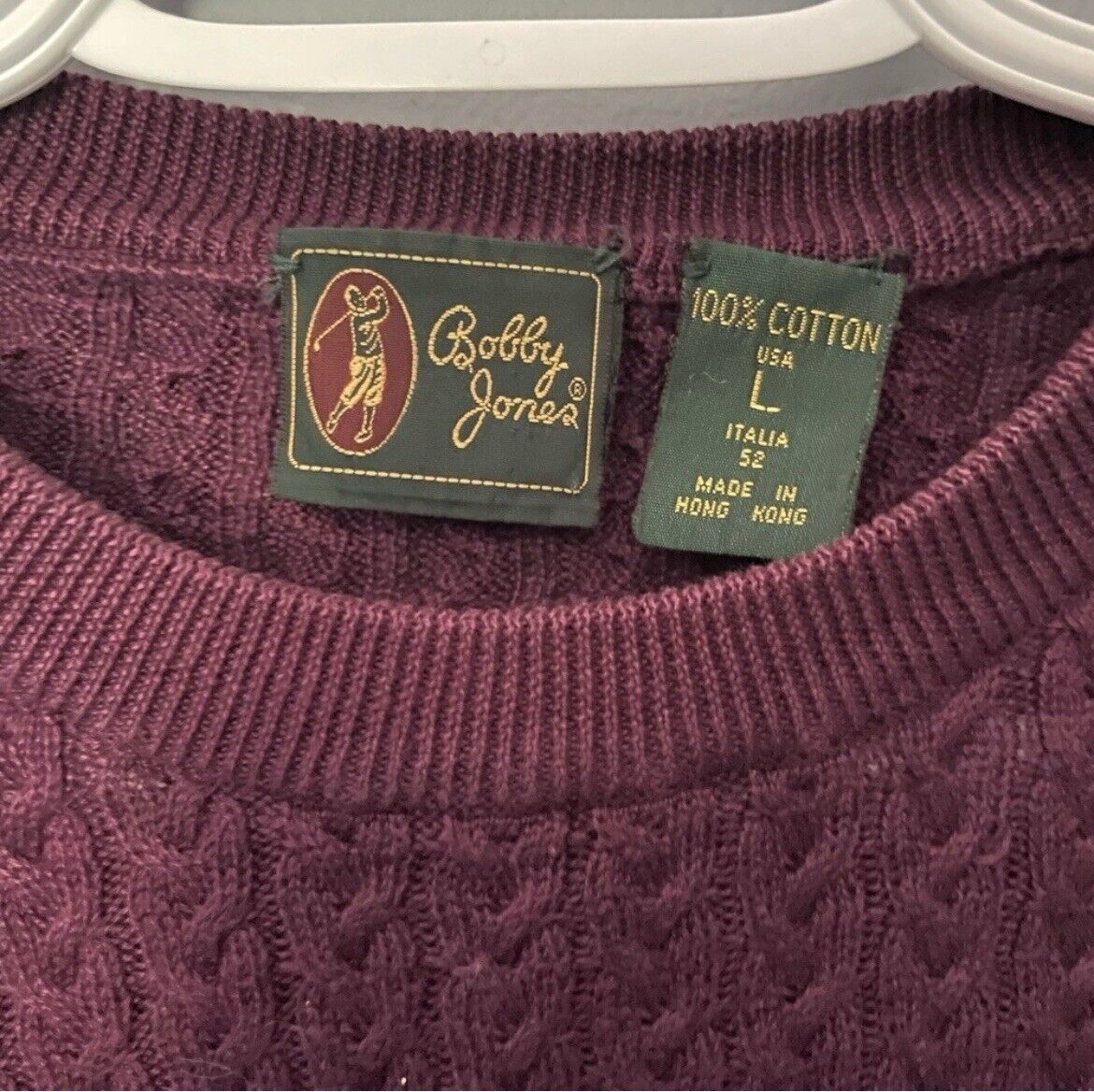 Vintage Bobby Jones Golf Sweater Purple Knit Long Sleeve Pullover Size Large