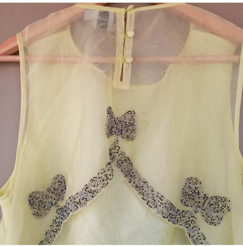 ASOS Lime Green Tulle Beaded Backless Mini Dress – Size 14 – Party Ready