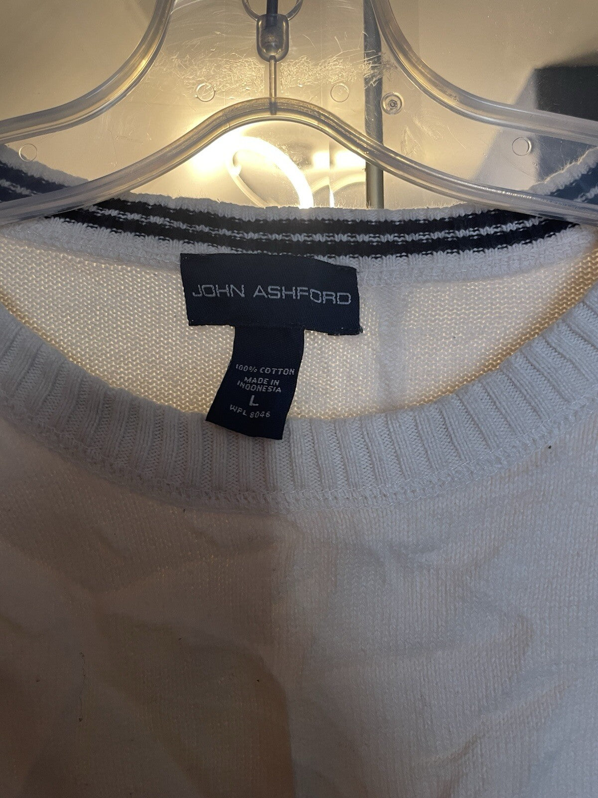 John Ashford Cream Stripe Cotton Crew Neck Sweater Size Large Men's Top