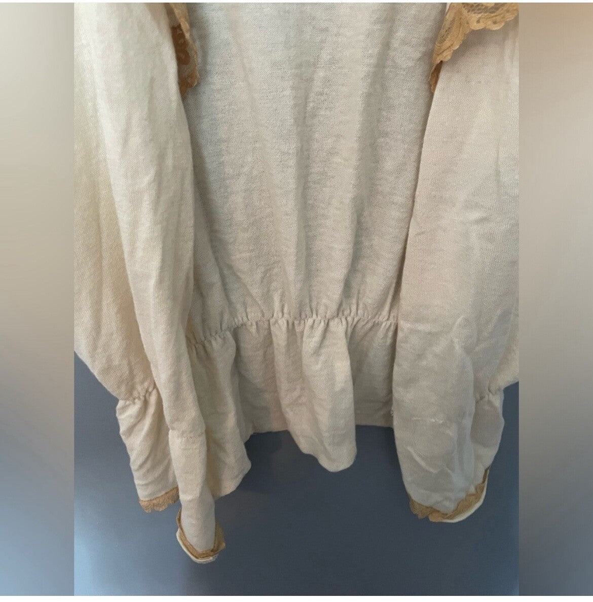 Vintage Cream Cotton Wool Vest Lace Trim Women's Size Medium Boho Top