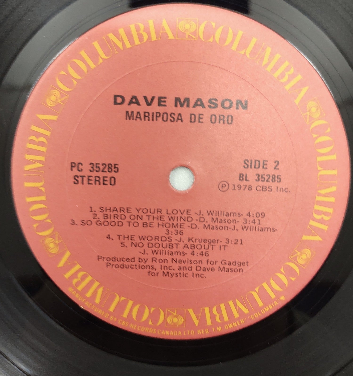 Dave Mason – Mariposa De Oro LP Columbia PC 35285 1978 Rock Folk