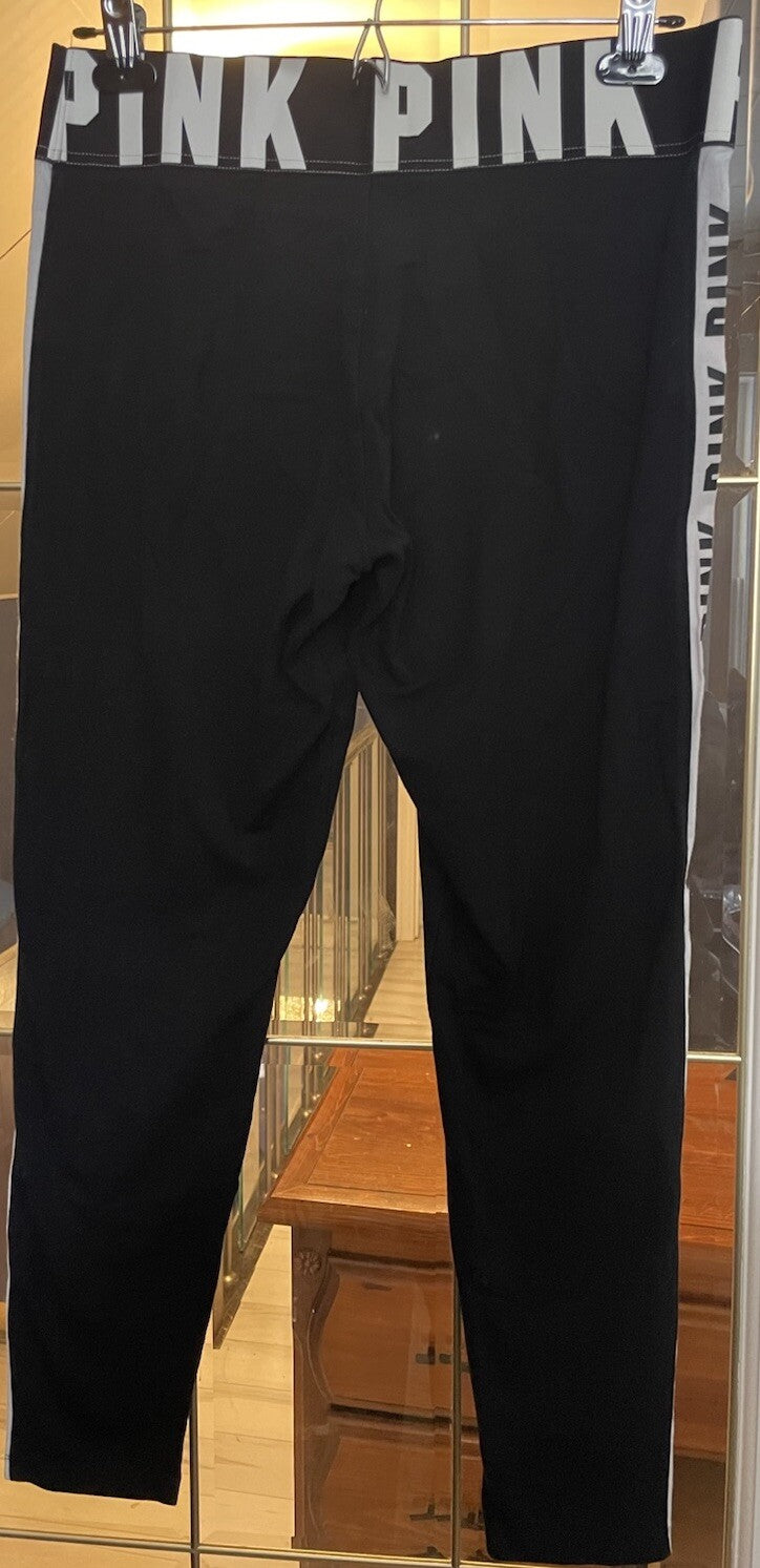 PINK VS Yoga Leggings Black Foldover Waist Size L Lounge Stretch Workout
