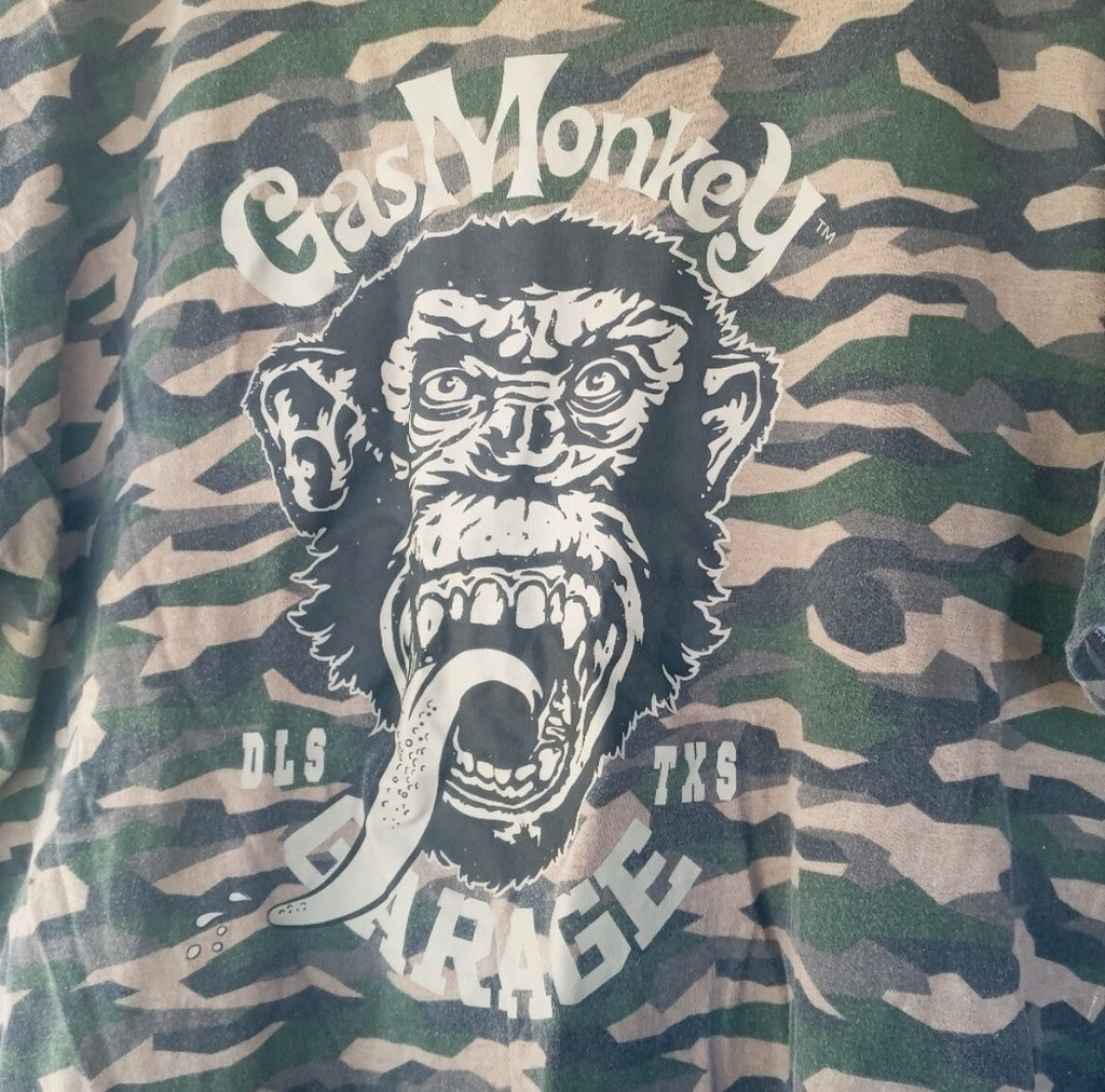 Gas Monkey Garage Men’s Camo Tee Shirt Cotton T‑Shirt Auto Garage Size Large L