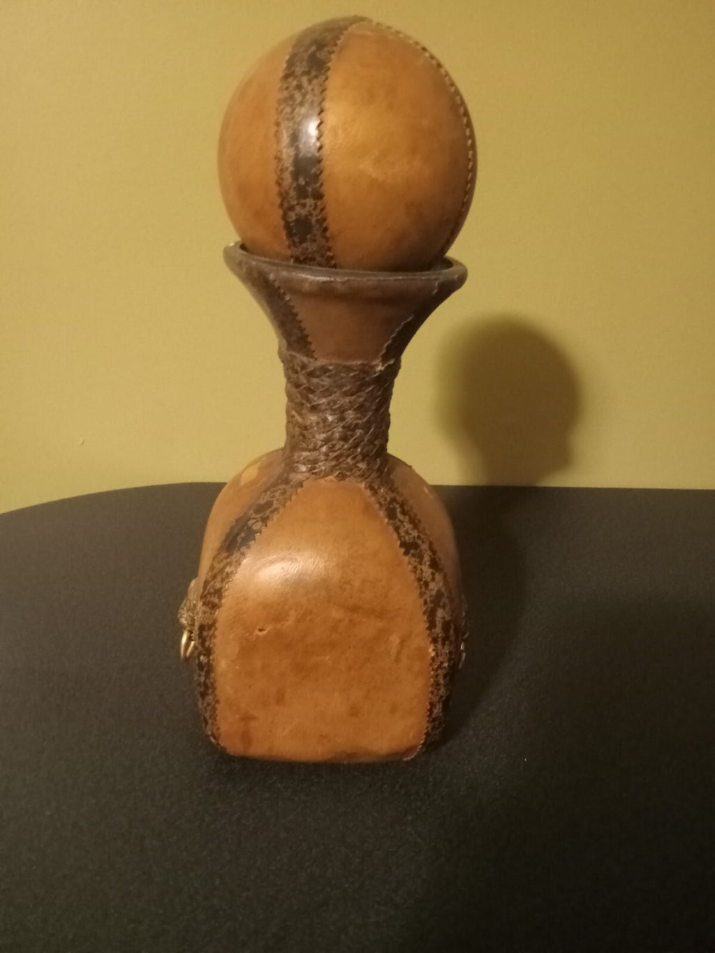 Vintage Glass Decanter Bottle with Leather Covering – Handmade in Italy