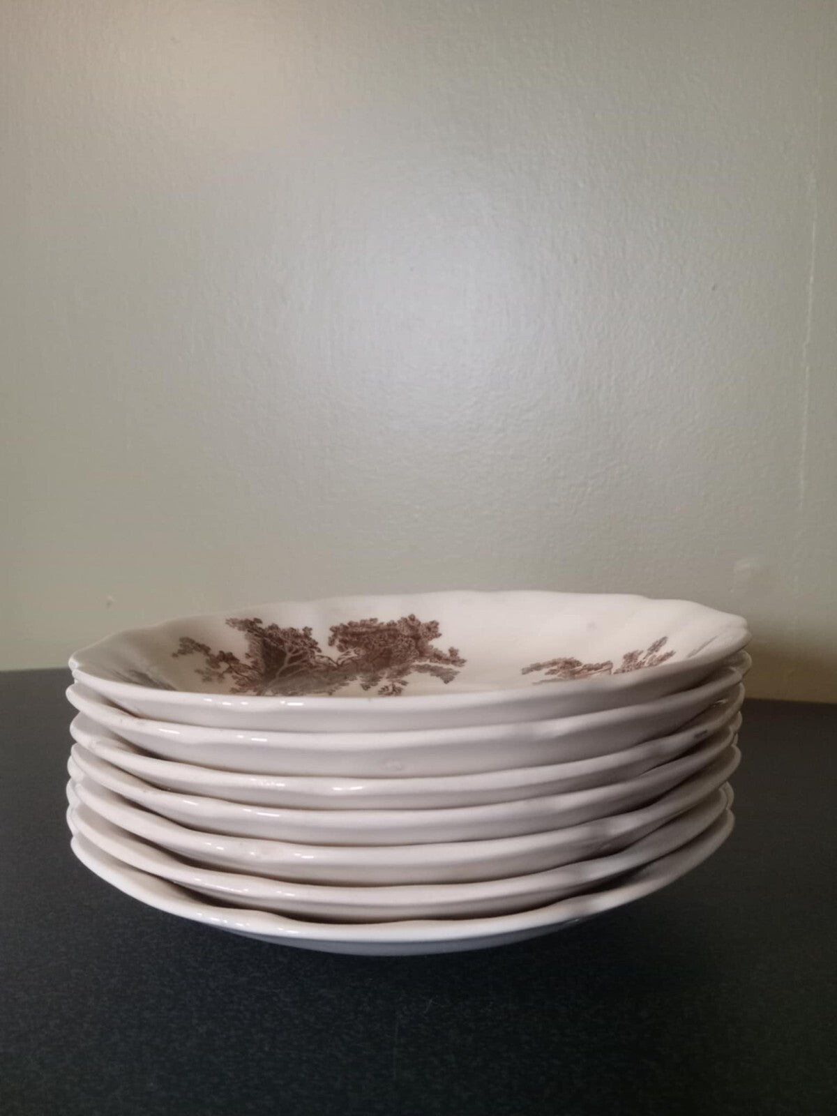 1950s Johnson Bros "The Old Mill" Teacup Saucers – Set of 7