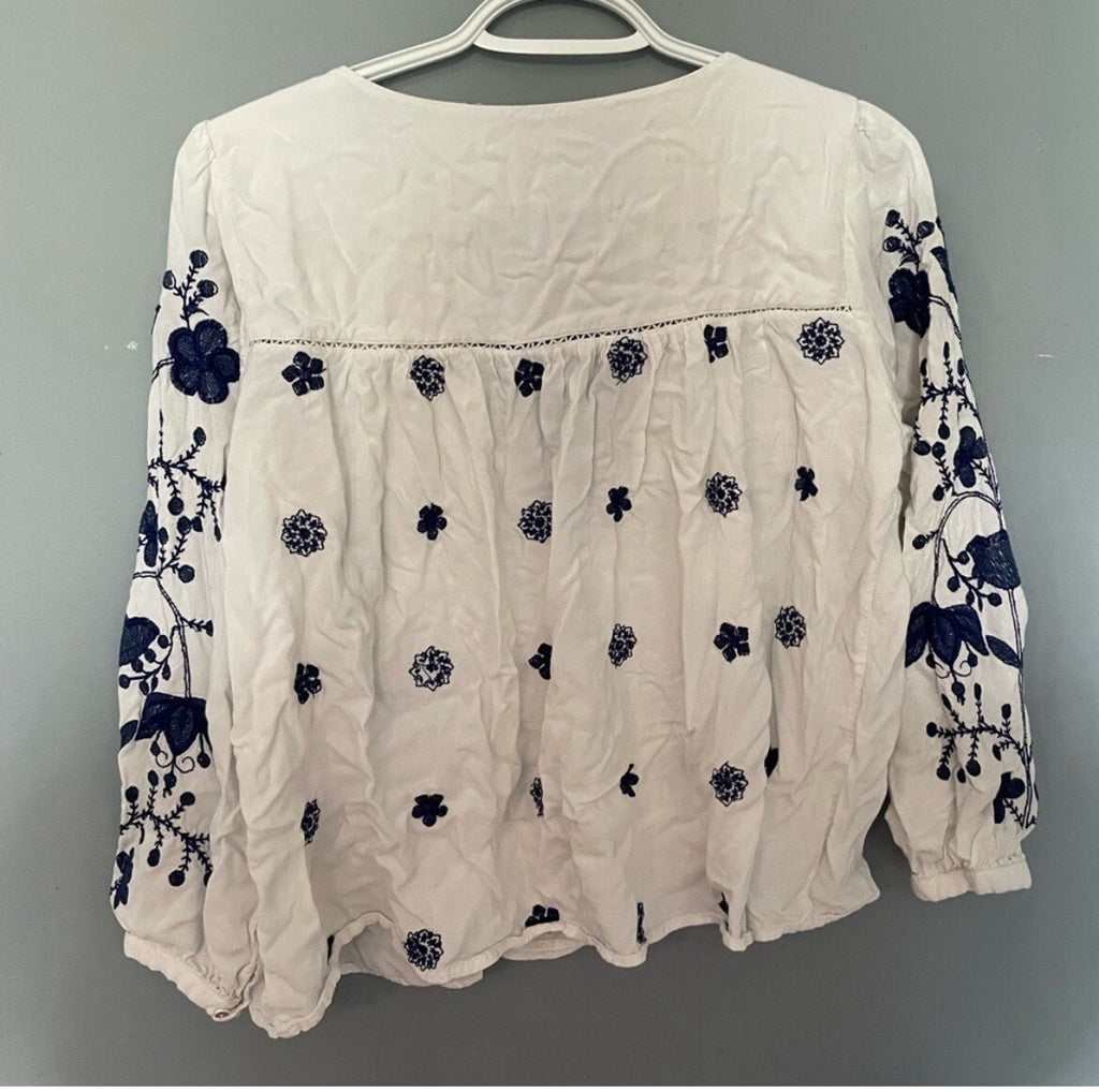 Zara Trafaluc Embroidered Pheasant Blouse Women's Size Small Casual Top