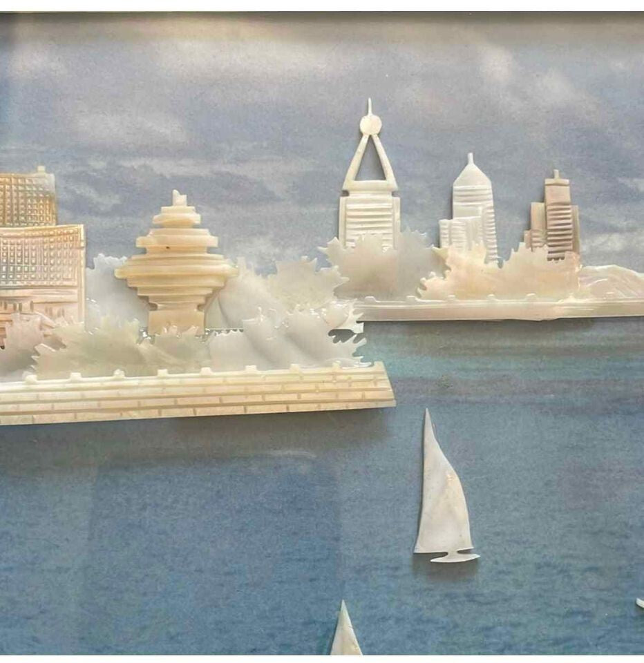 Vintage Carved Mother‑of‑Pearl Landscape Scene – Handcrafted Wall Art Pearl Art