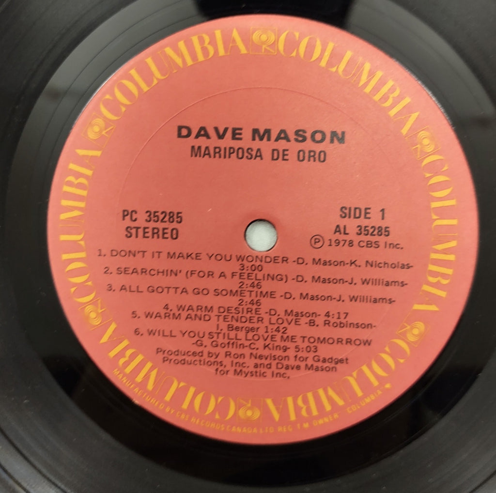 Dave Mason – Mariposa De Oro LP Columbia PC 35285 1978 Rock Folk