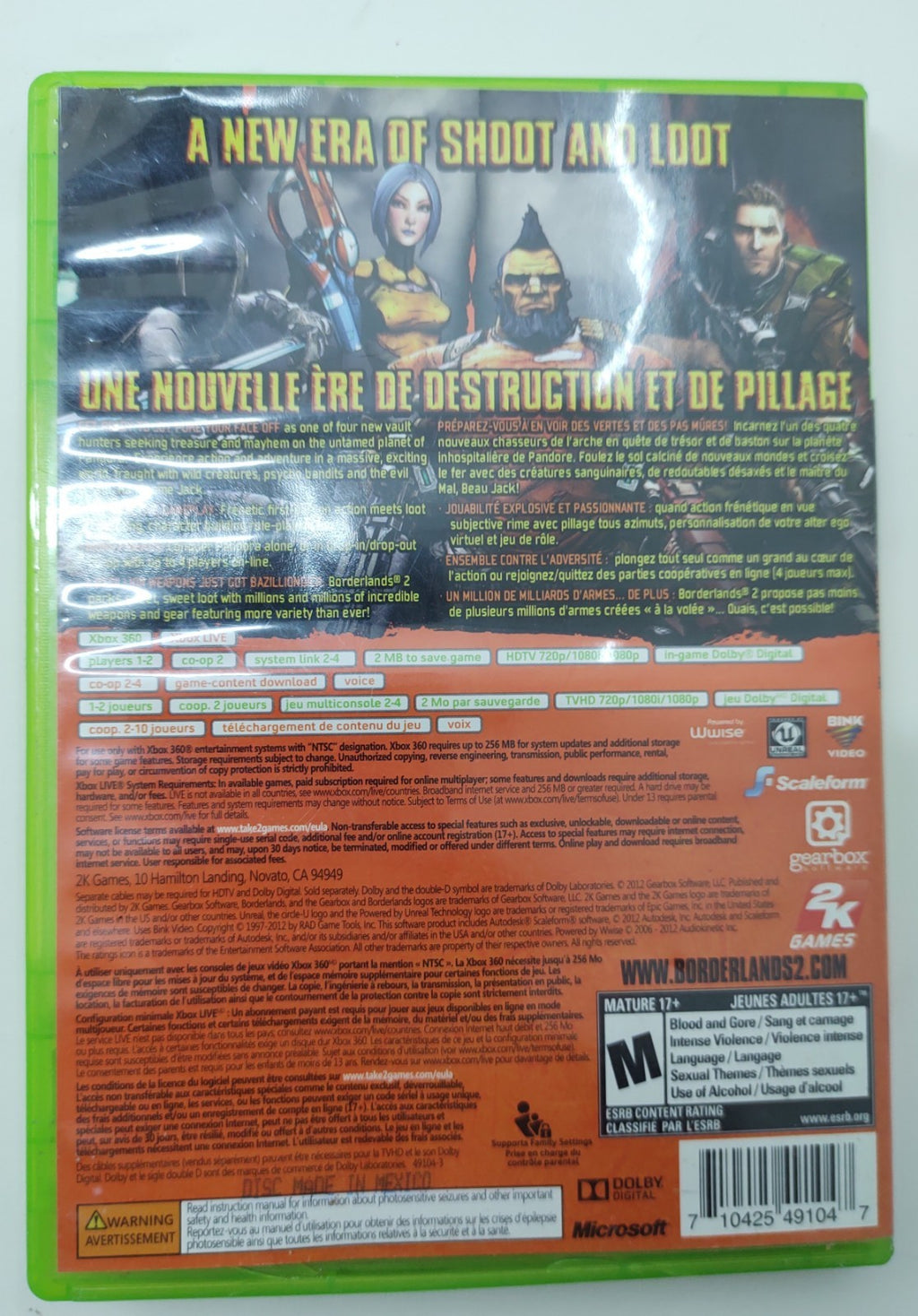 Borderlands 2 (Microsoft Xbox 360) Shooter Action RPG Video Game