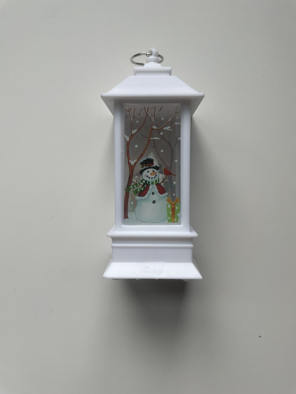 Mini Lantern Snowman Scene – Battery Operated Tabletop Decor with Cardinal