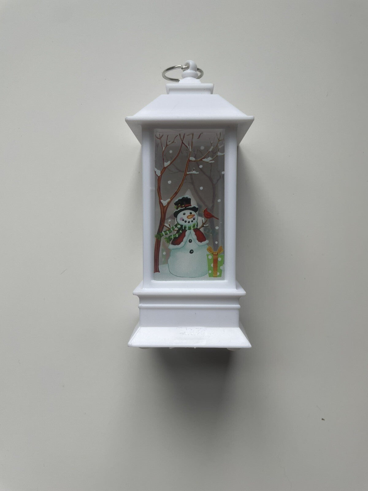 Mini Lantern Snowman Scene – Battery Operated Tabletop Decor with Cardinal