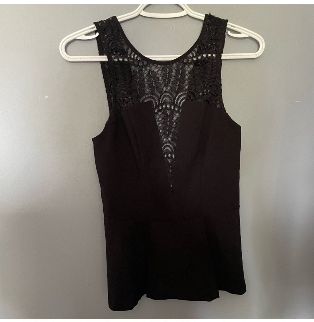 Black Lace Peplum Top XS Slim Fit Gothic Cocktail Party Sexy Evening Shirt
