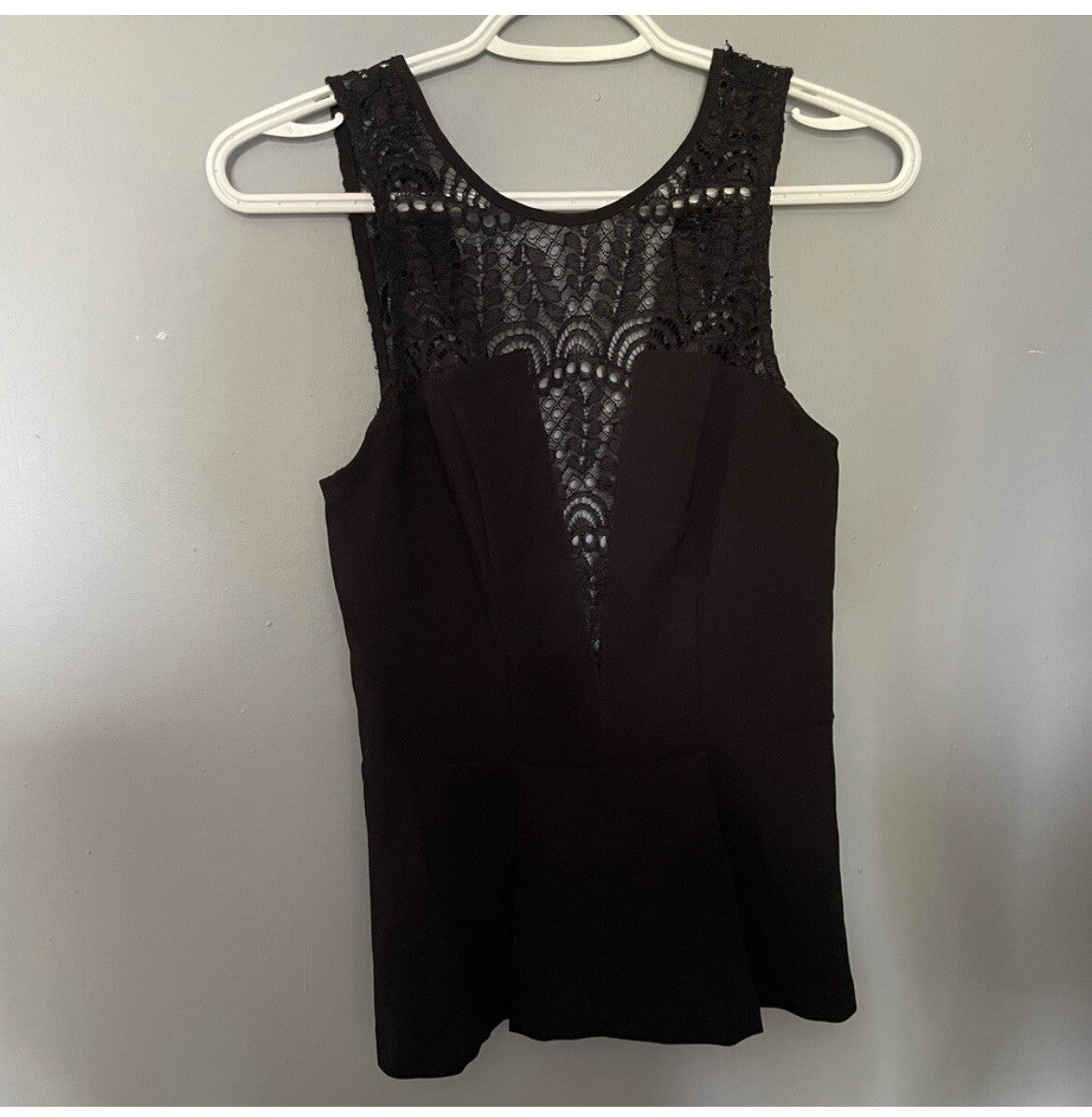 Black Lace Peplum Top XS Slim Fit Gothic Cocktail Party Sexy Evening Shirt