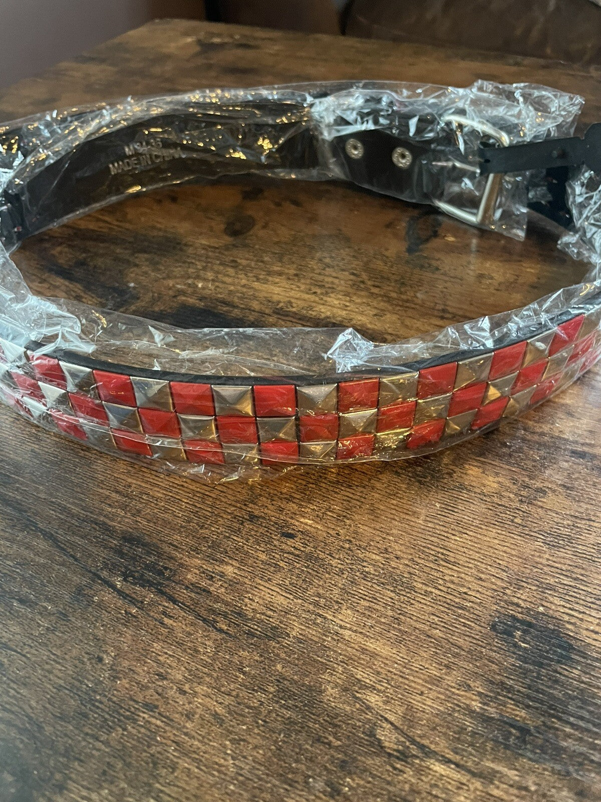 Black Faux Leather Studded Belt Red Silver Studs Punk Goth Alt Style Adjustable