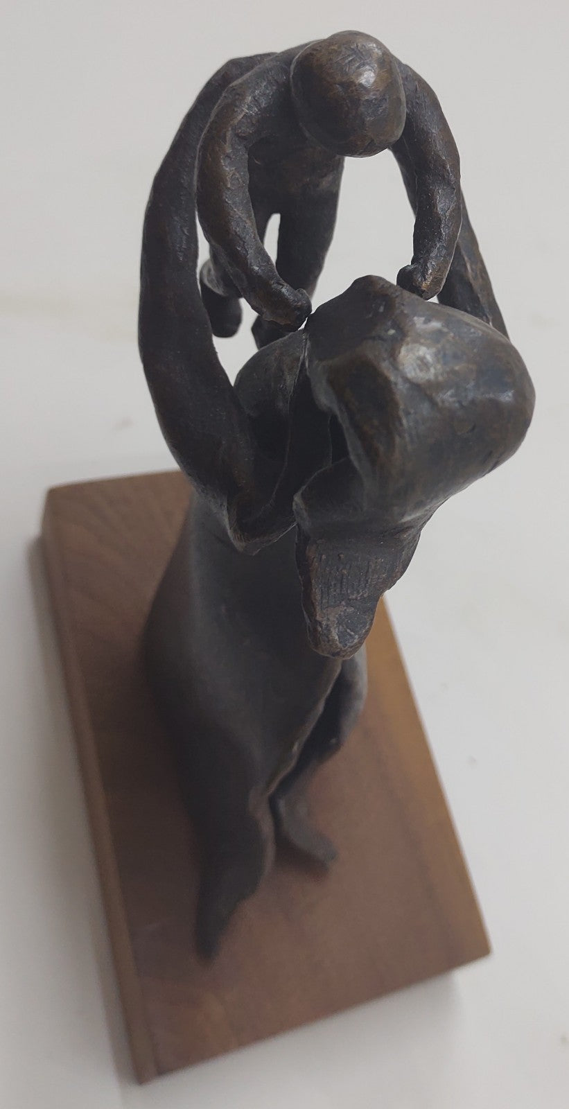 Solid Bronze Statue on Wood Base Vintage Sculptural Art Figurine 6x8.5 Decor