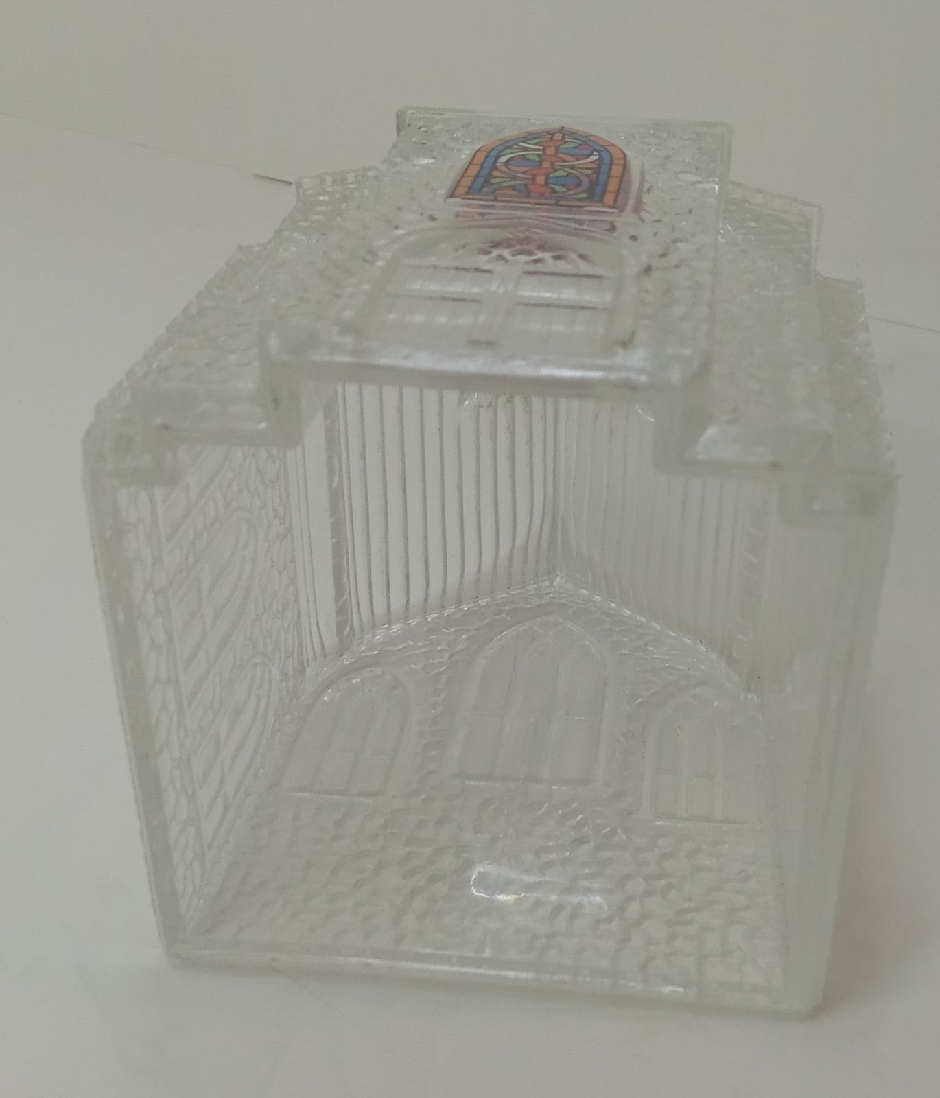 Avon Vintage Church Etched Clear Glass 6.5” Holiday Decor Christmas Candle