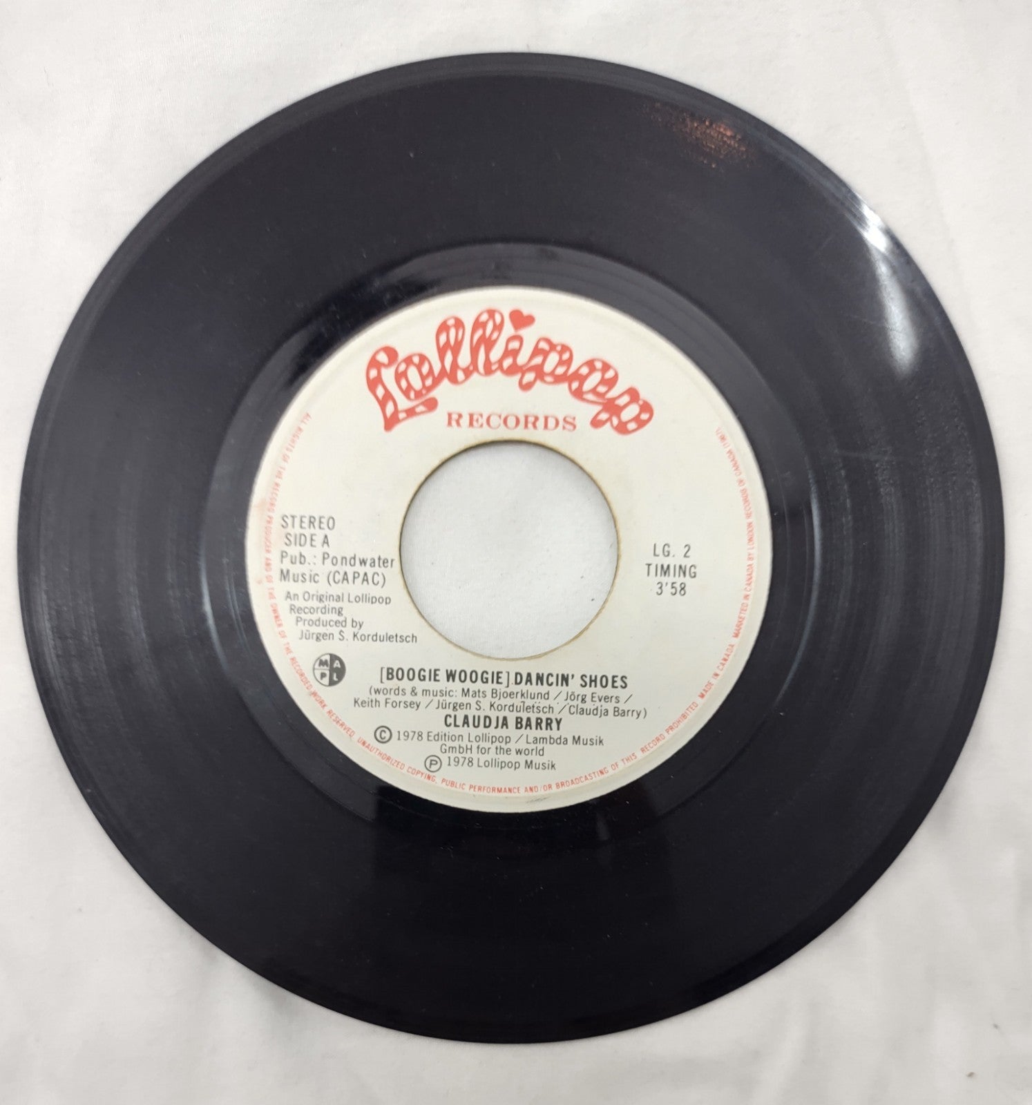 Claudja Barry – Boogie Woogie Dancin’ Shoes 7” Lollipop LG-2 Canada 1978