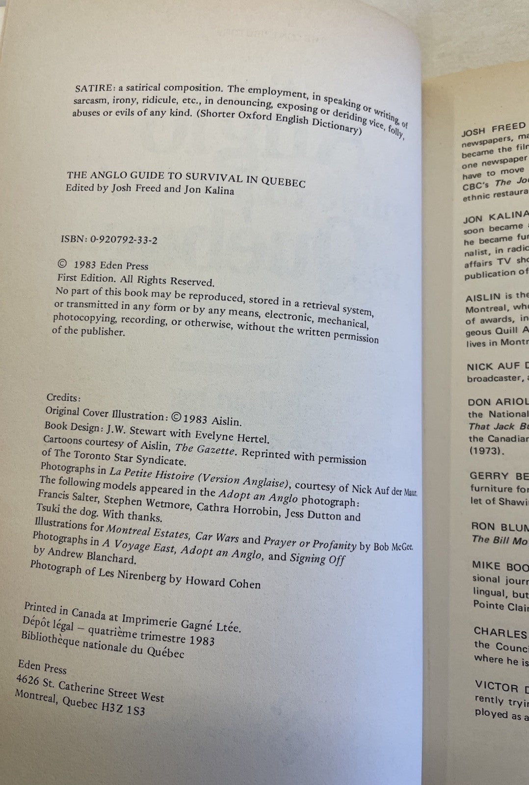 Anglo Guide to Survival Quebec 1983 Humor PB Kalina Canada Language Vtg