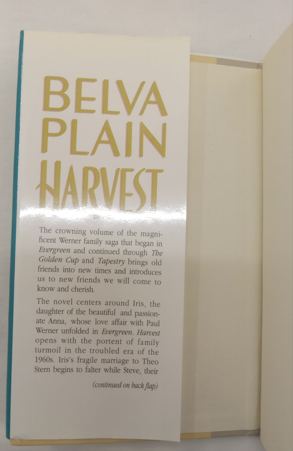 Harvest by Belva Plain – VG+ Vintage Hardcover, Family Saga Fiction