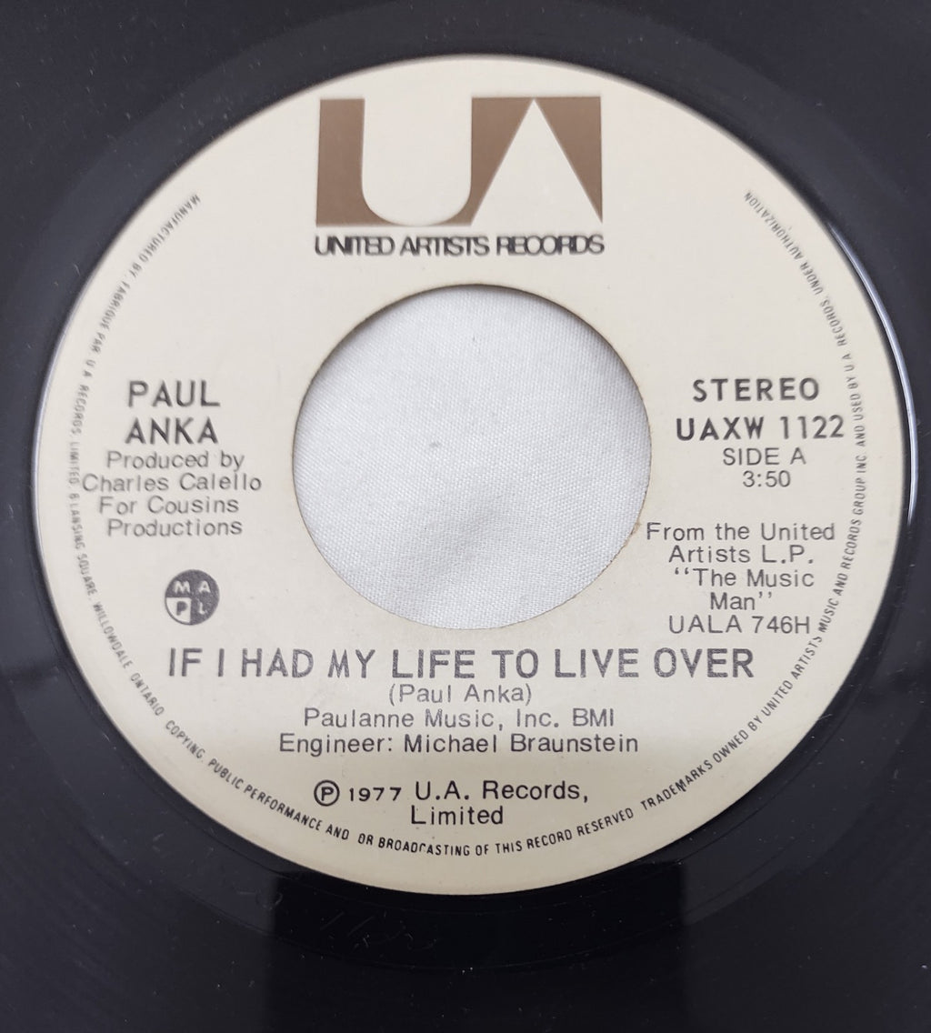 Paul Anka – If I Had My Life To Live Over 7” UA UAXW 1122 Canada 1977