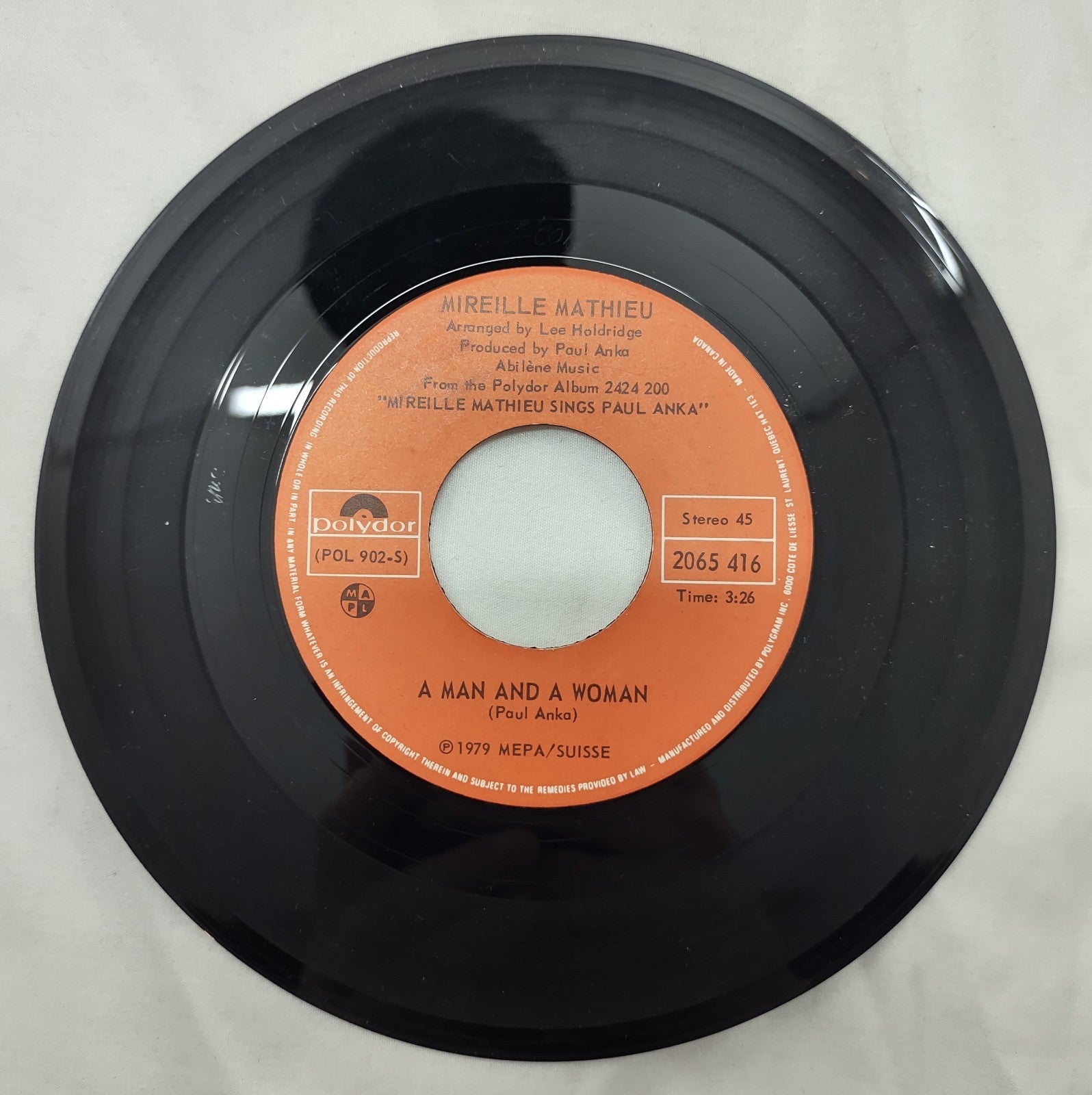 Mireille Mathieu – A Man and a Woman 7” Polydor 2065 416 Stereo 1979